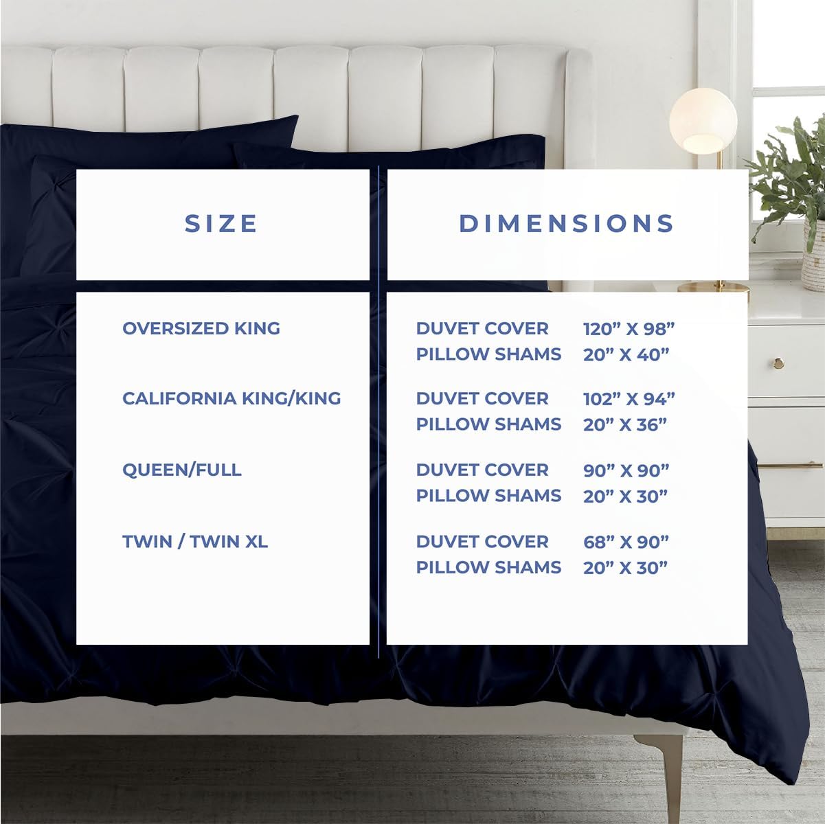 Kotton Culture Oversized King Pinch Duvet Cover 3 Piece 1000 Thread Count Egyptian Cotton Breathable All Season with Zipper & Corner Ties Soft Comforter Cover (Oversized King - Navy Blue)