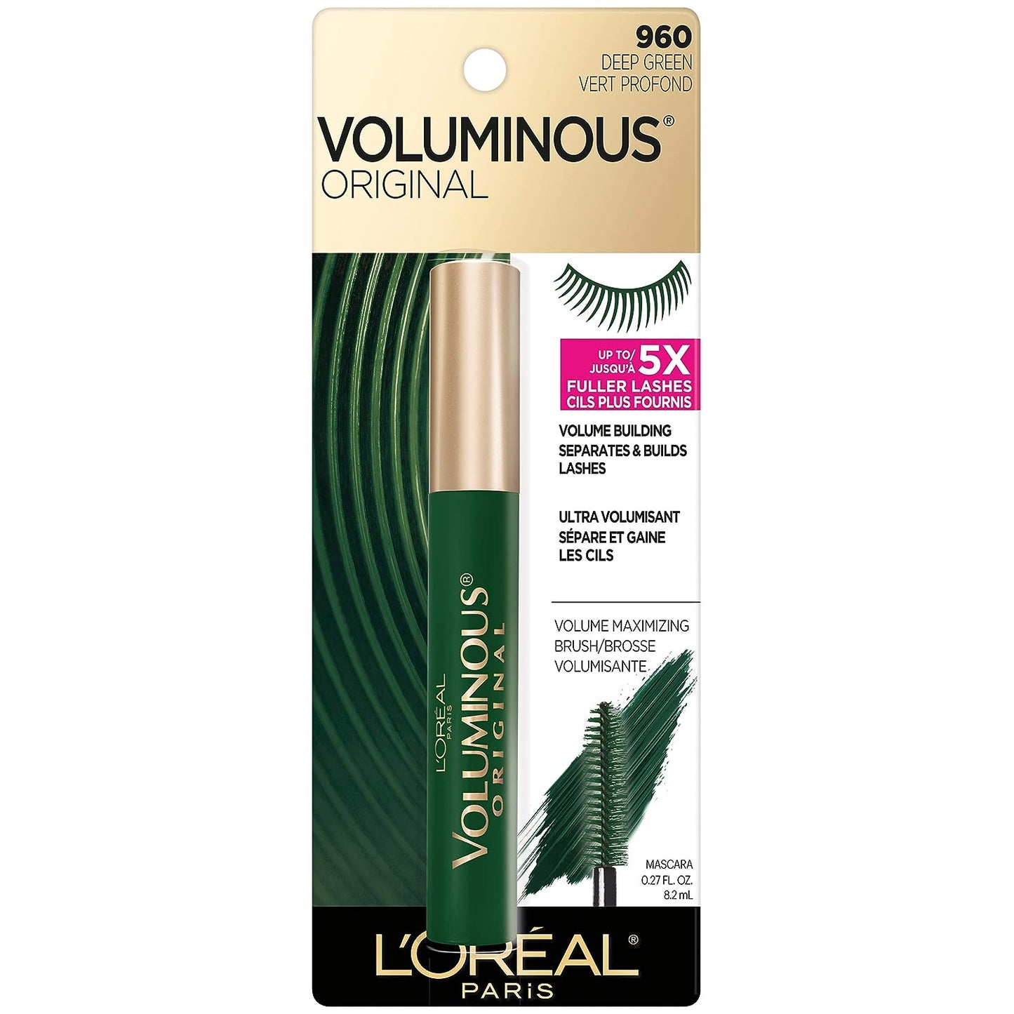 L’Oréal Paris Makeup Voluminous Original Washable Bold Eye Mascara, Deep Green, 0.27 Fl Oz