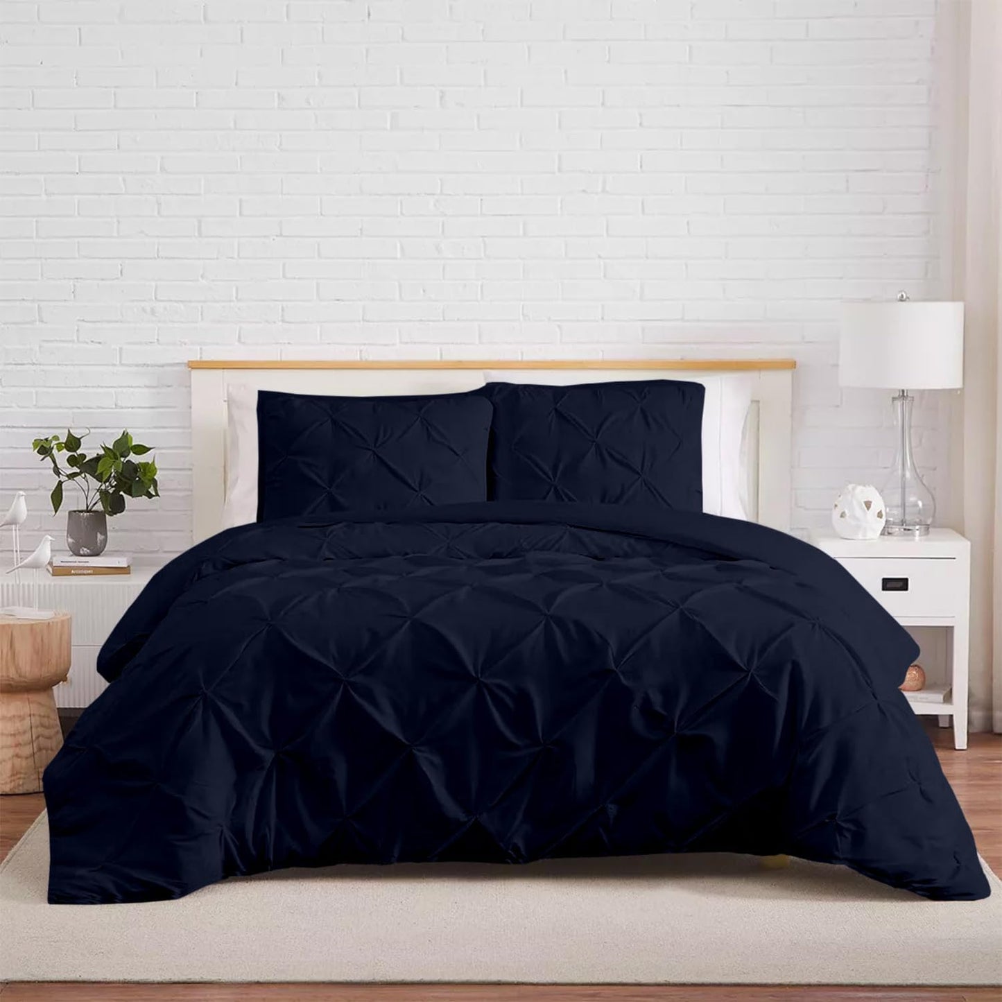 Kotton Culture Oversized King Pinch Duvet Cover 3 Piece 1000 Thread Count Egyptian Cotton Breathable All Season with Zipper &amp; Corner Ties Soft Comforter Cover (Oversized King - Navy Blue)